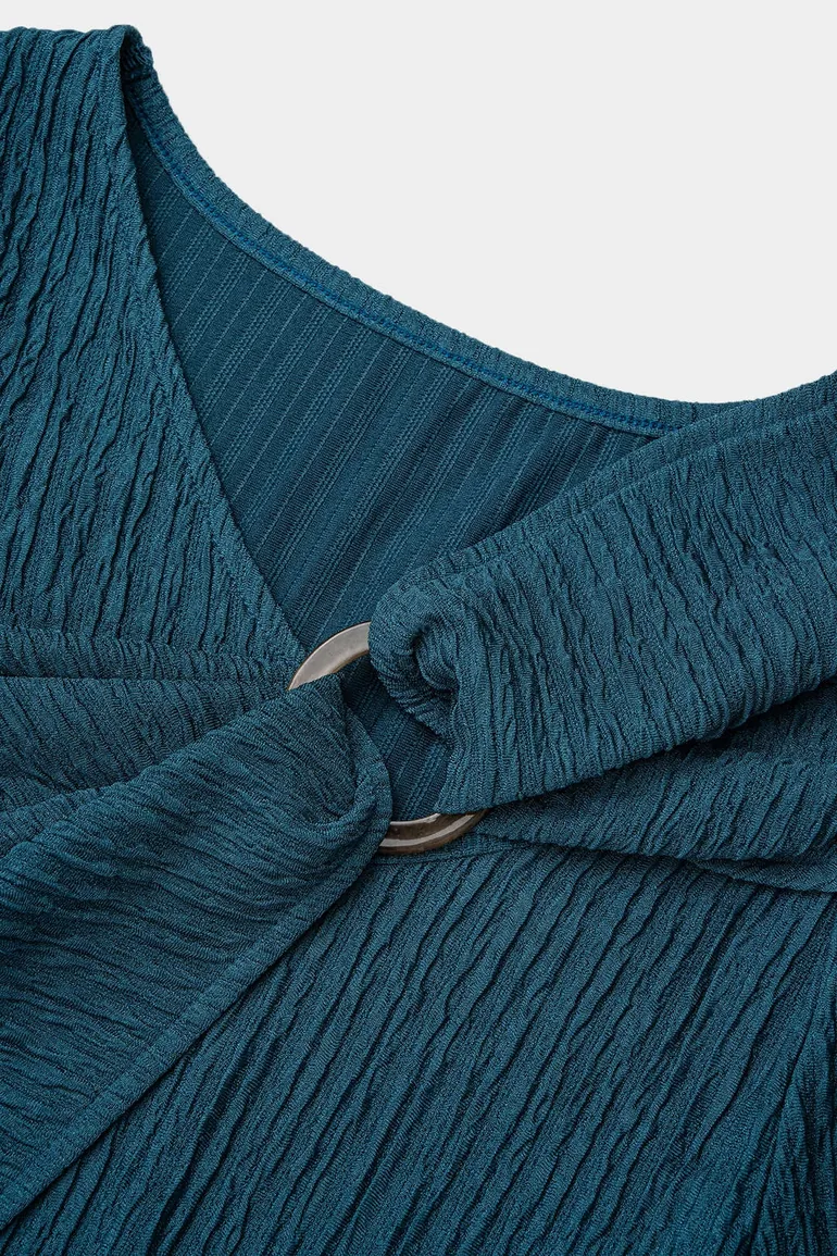 Asymmetrical Metallic Ring Long-Sleeve Top - 2