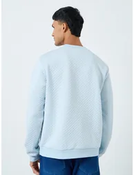 Light Blue Quilted Look Textured Sweatshirt - 4