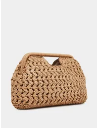 Khaki Raffia Woven Clutch Bag
