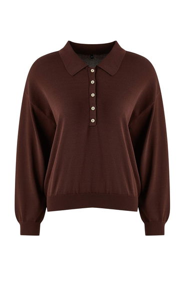 Wardrobe essentials brown mercerized look polo neck knitwear sweater product thumbnail 4
