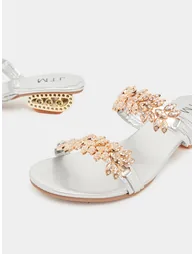 Women Silver Embellished Sandals - 2