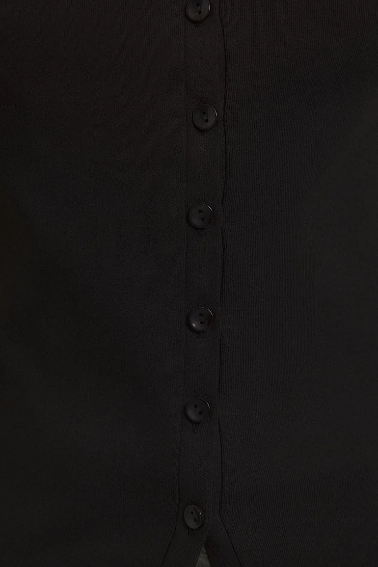 Black Buttoned Fitted/Body-Smoothing Knitted Blouse - 2