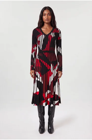 Petite Zebra Jacquard Knit Full Skirted Midi Dress