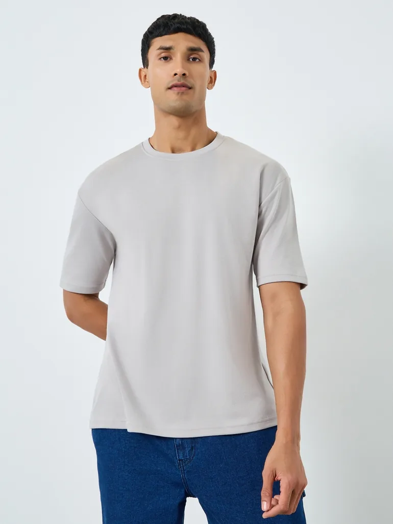 Men Grey Graphic Print Oversized Crew Neck T-Shirt - 2