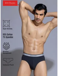 Navy Blue Logo Print Classic Brief - 1