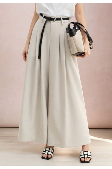 Modern Pleated Braided Belt Palazzo Pants in Oatmeal for Office Wear & City Walks product thumbnail 4