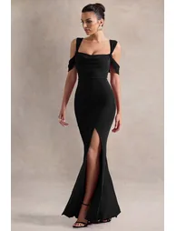 Amoura | Black Square-Neck Draped Wrap Maxi Dress - 4