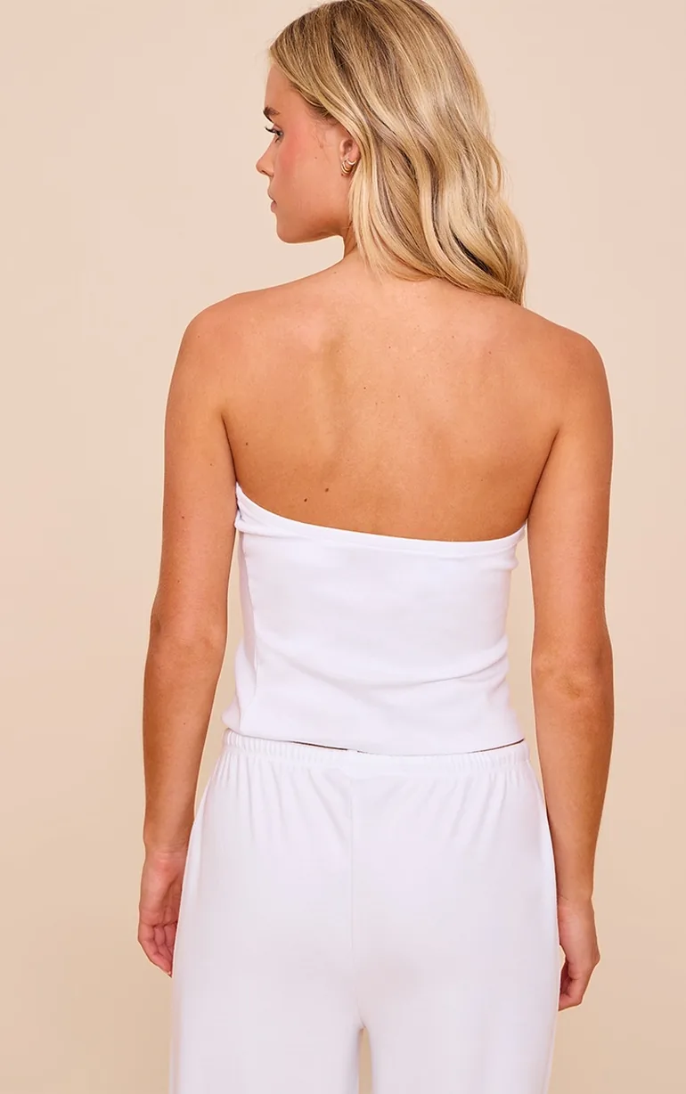 Petite Cream Modal Ribbed Pull On Bandeau Top - 2