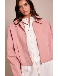 Dusty Pink Faux Suede Covered Placket Bomber Jacket - 1