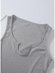 Grey Solid Notch Neck Tank Top - 4