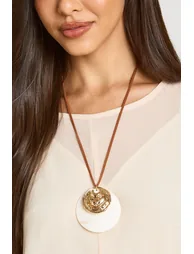 Statement Shell Pendant Rope Necklace - chocolate
