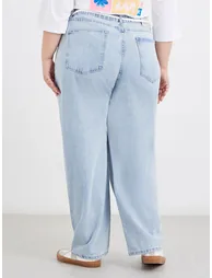 High Rise Wide Leg Jeans with Drawstring - 3