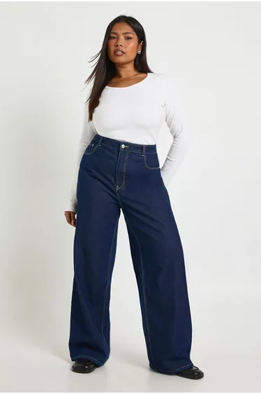 Plus High Waist Wide Leg Jean - indigo