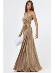 Patterned One-Shoulder Satin Dress with Cut-Out Detail - 2