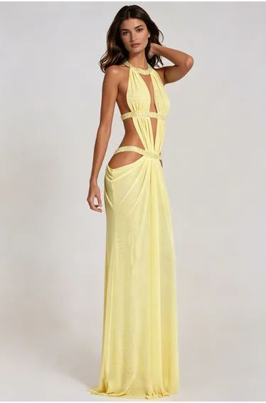 Fadzai Plunge Backless Cutout Maxi Dress In Yellow