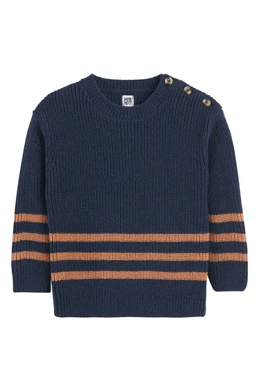 Striped Chunky Knit Jumper/Sweater with Crew Neck