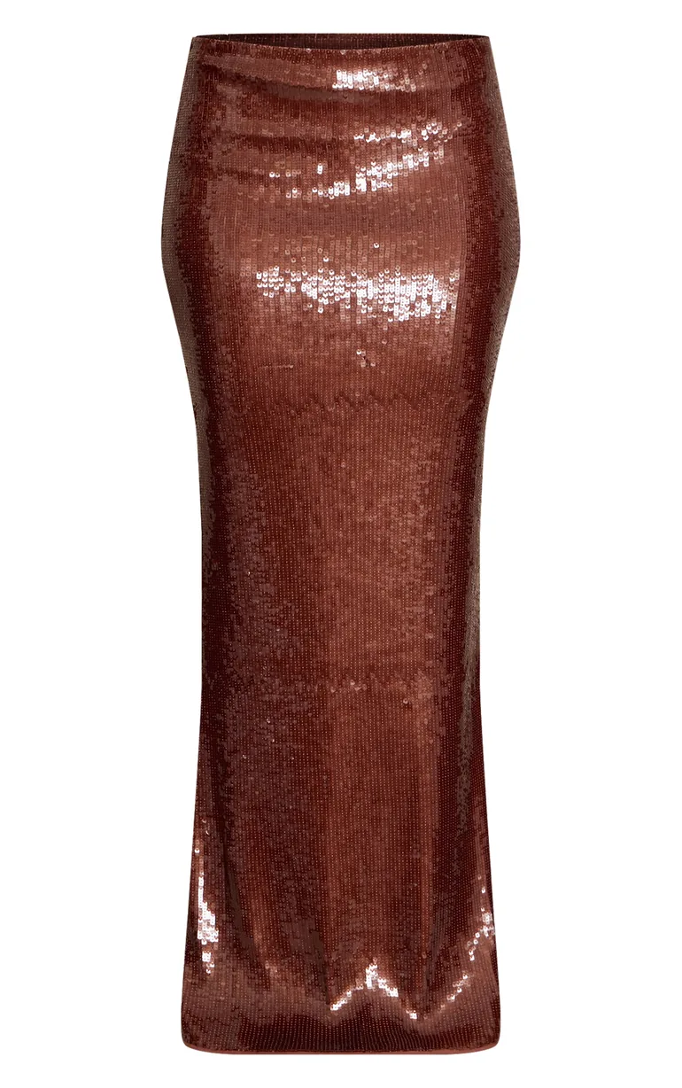 Light Brown Sequin Fishtail Maxi Skirt - 4