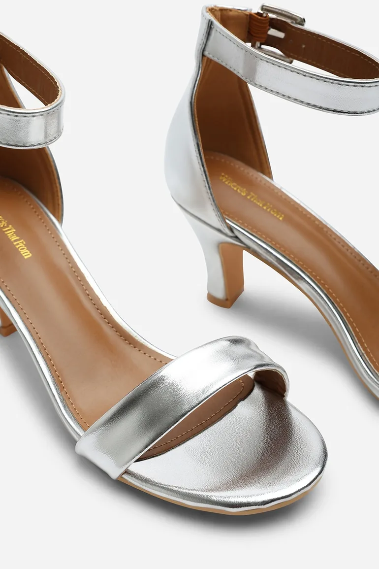 MADRID MID BLOCK HEEL WITH ANKLE STRAP IN SILVER METALLIC PU - 2