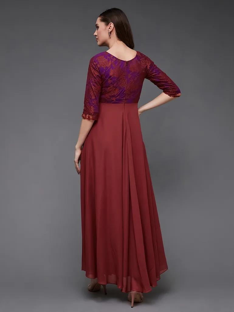 Lace Overlaid Ruched A-Line Maxi Dress - 3