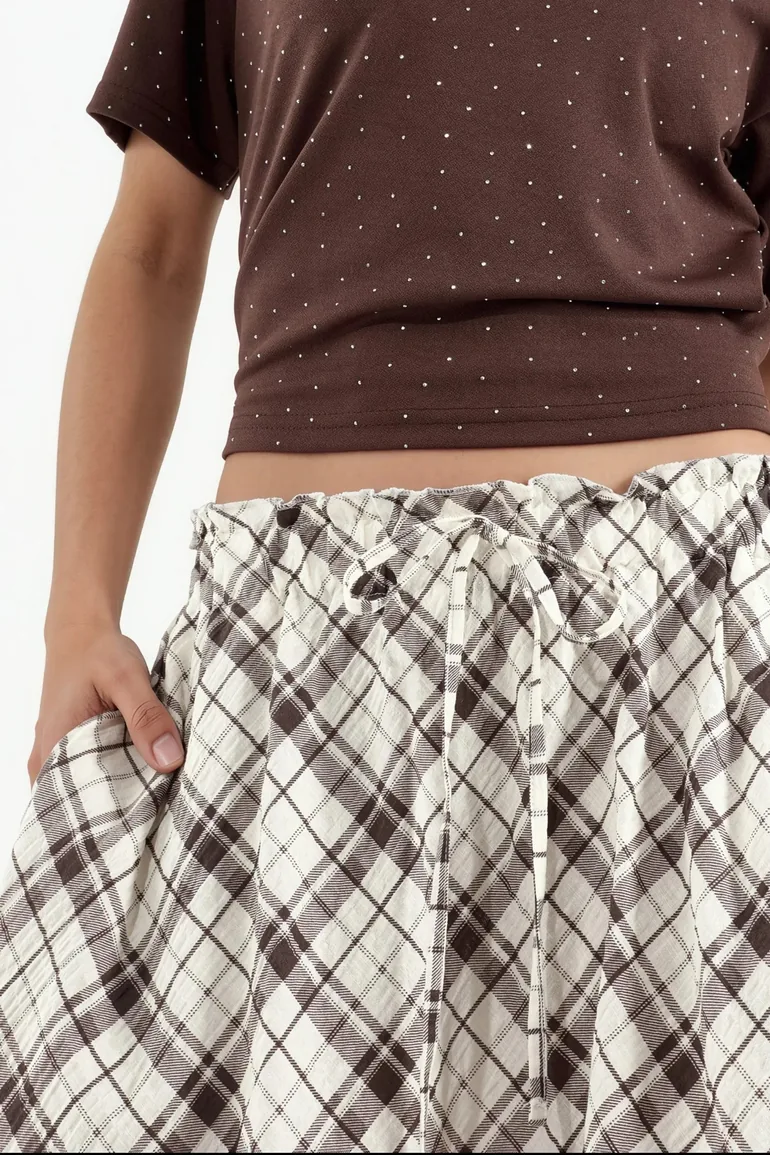 BUSEM High-Waist Plaid Maxi A-Line Skirt - 3