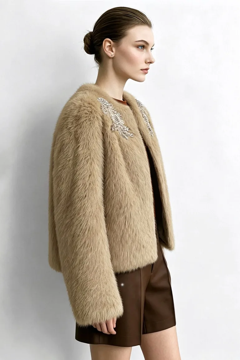 Hand-Sewn Rhinestone Eco Fur - 3