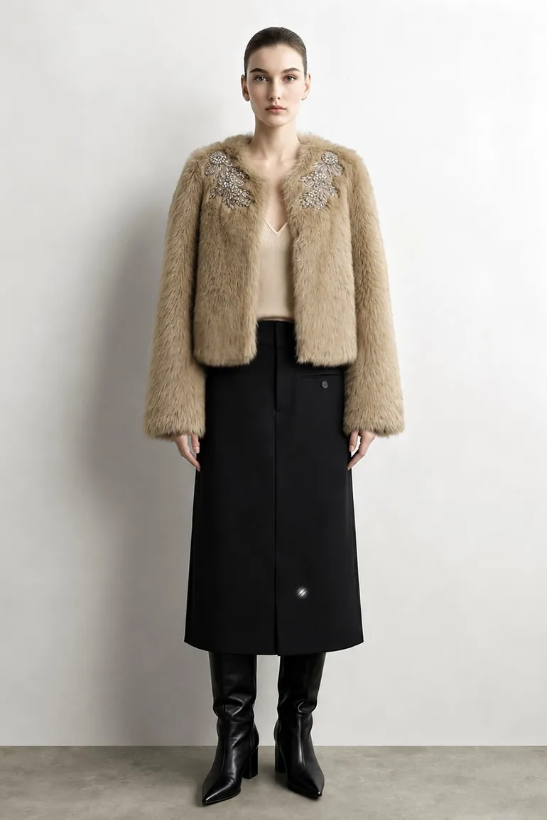Hand-Sewn Rhinestone Eco Fur - 5
