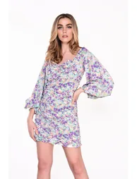 Lilac Garden-Floral Long Sleeve Mini Dress - 4