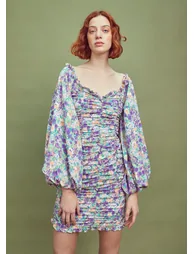Lilac Garden-Floral Long Sleeve Mini Dress