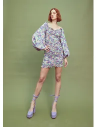 Lilac Garden-Floral Long Sleeve Mini Dress - 3