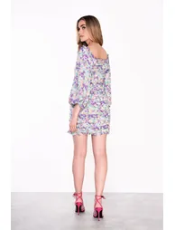 Lilac Garden-Floral Long Sleeve Mini Dress - 6