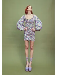 Lilac Garden-Floral Long Sleeve Mini Dress - 2