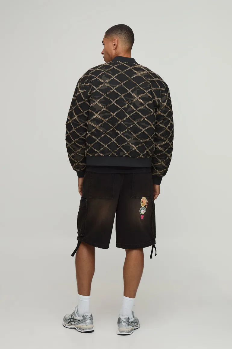 Boxy Fit Distressed Camo Bomber Jacket - camo - 1