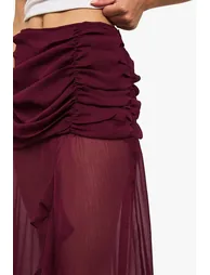 Chiffon Ruffle Split Leg Maxi Skirt - wine - 3