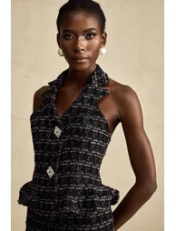 Axelle black checked tweed vest top & skirt matching set - 13