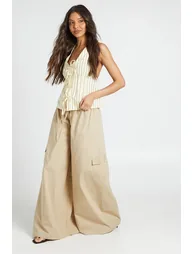 Cotton Poplin Cargo Trousers - stone
