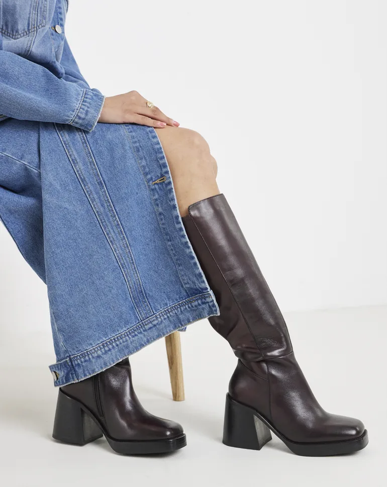 Leather Platform Knee Boot Ex Wide SC - 3