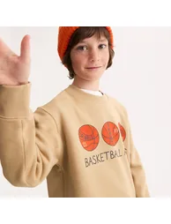 Basketball Print Fleece Crew Neck Sweatshirt - 5