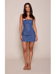 Petite Floral Cut Out Bandeau Denim Mini Dress