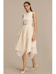 Solid Ruffle Midi Dress With Cape - 6