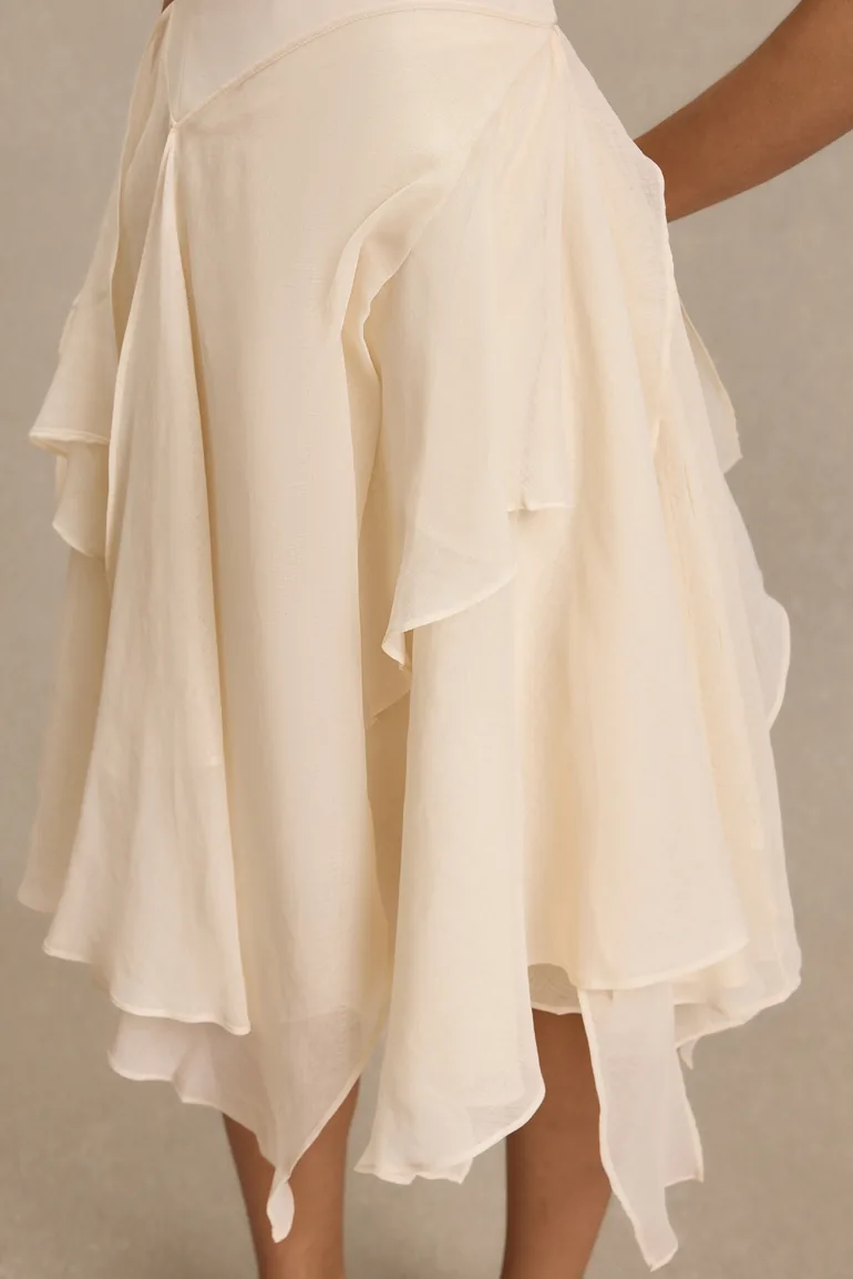 Solid Ruffle Midi Dress With Cape - 8