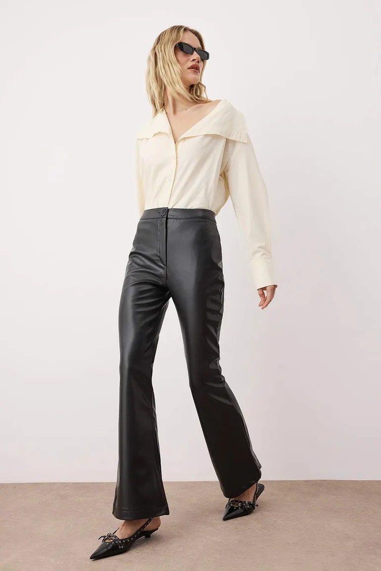 Black Faux Leather Flare Pants