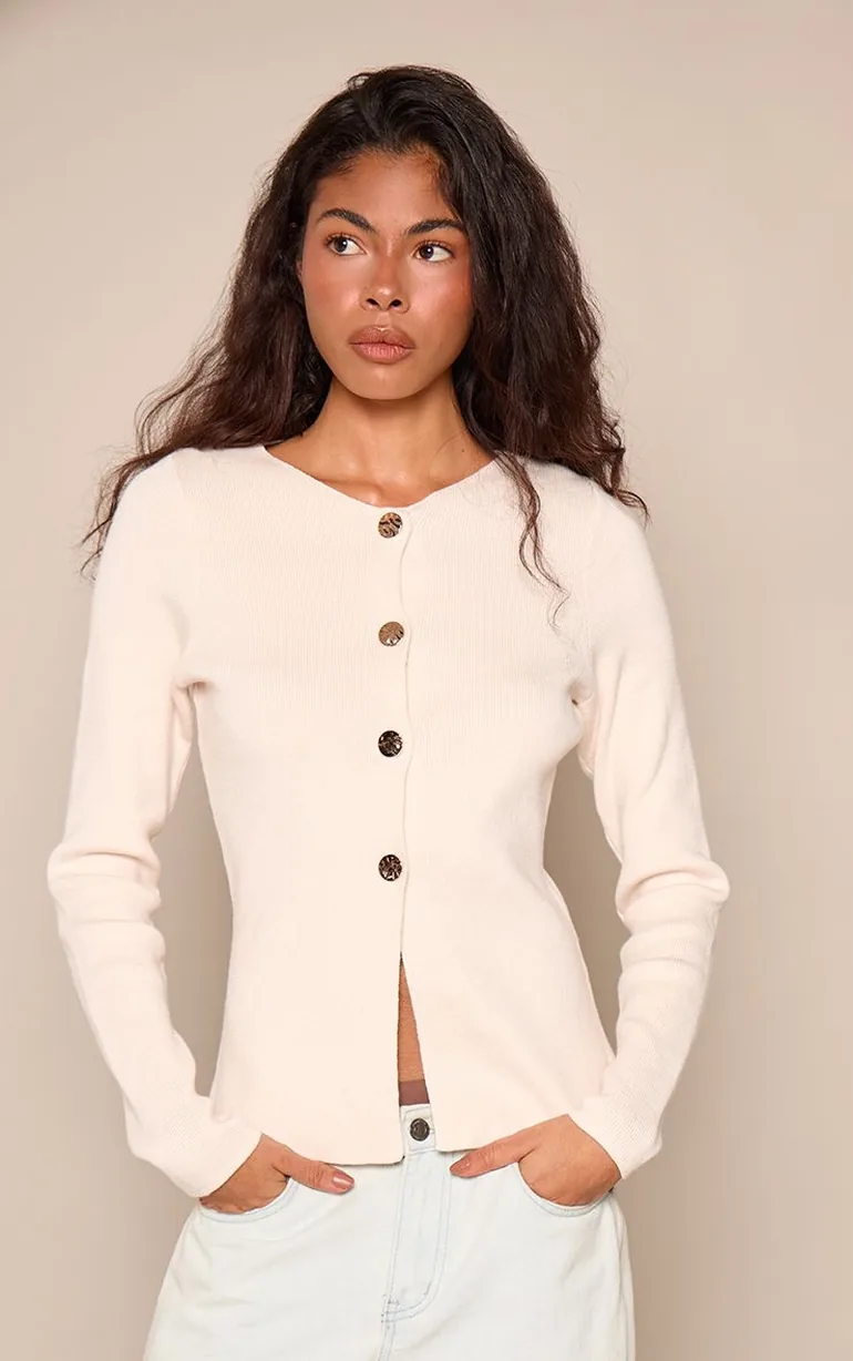 Cream Compact Knit Peplum Waistcoat