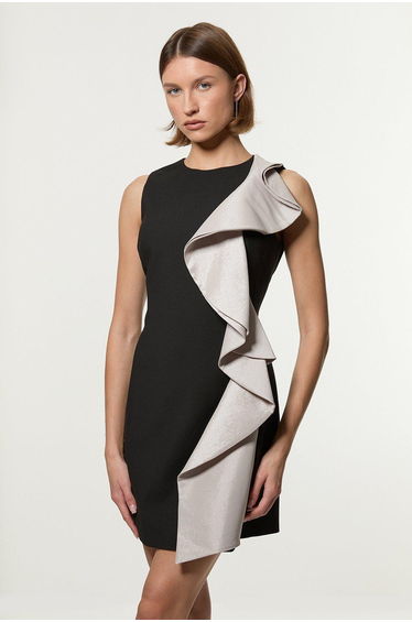 Compact Stretch Frill Detail Mini Dress