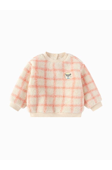 Boys' Fuzzy Checkered Sweatshirt with Owl Patch