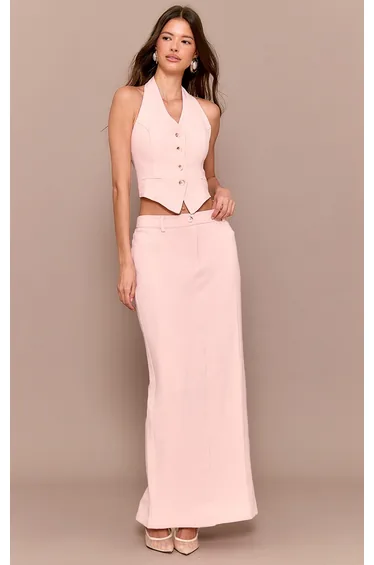 Pale Rose Tailored Woven Maxi Skirt