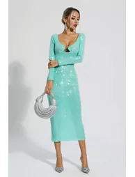 Winnie Green Long Sleeve Sequin Midi Dress - 5