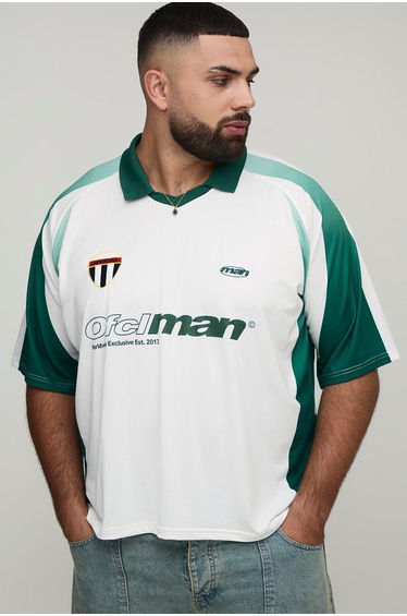 Plus Oversized Boxy OFCLMAN Moto Panel Sports Top - forest