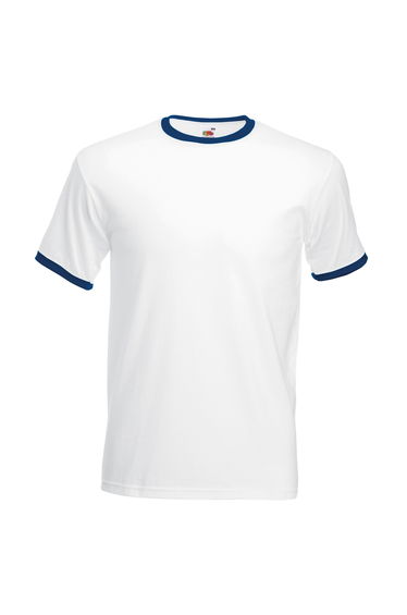 Fruit Of The Loom Mens Ringer Short Sleeve T-Shirt - White/Navy