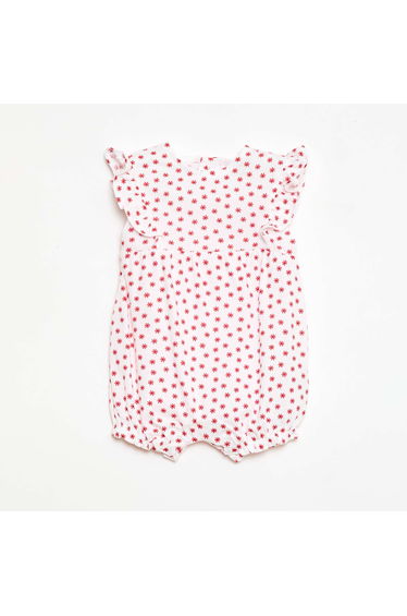Printed cotton jersey romper RED