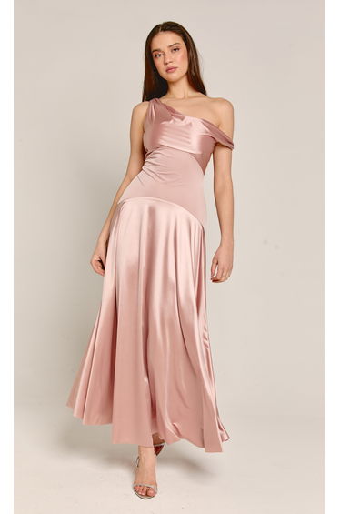 Blush Fallen Shoulder Curved Waist Maxi Dress
